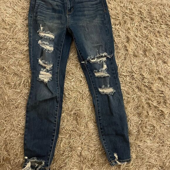 Judy Blue Skinny Jeans Blue Distressed Tapered - Picture 1 of 4